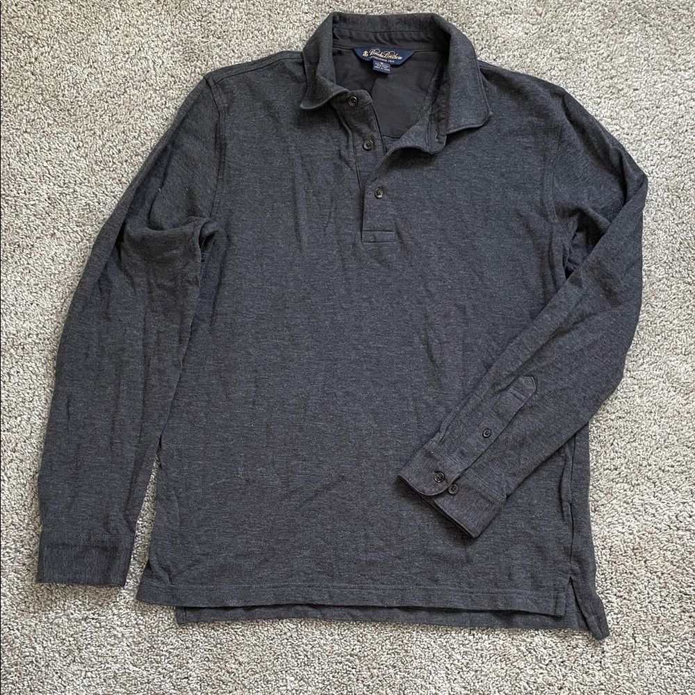 Brooks Brothers Long Sleeve Dark Gray Polo Shirt Quarter Button